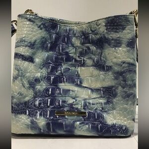 Brahmin Melbourne Satchel Elegant Blue/White Croc-Embossed Women's Bag
